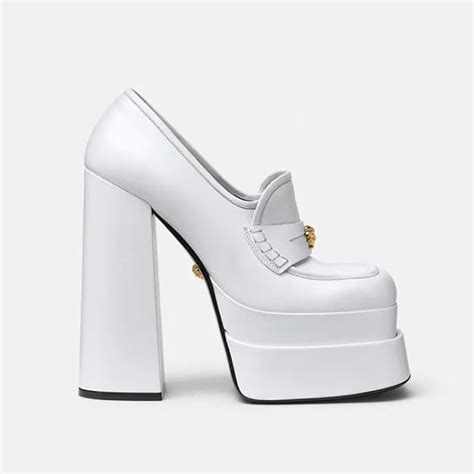 versace white loafer|versace intrico platform loafers.